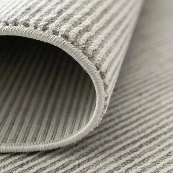 Grey Narrow Textured Stripes Round Rug image 1
