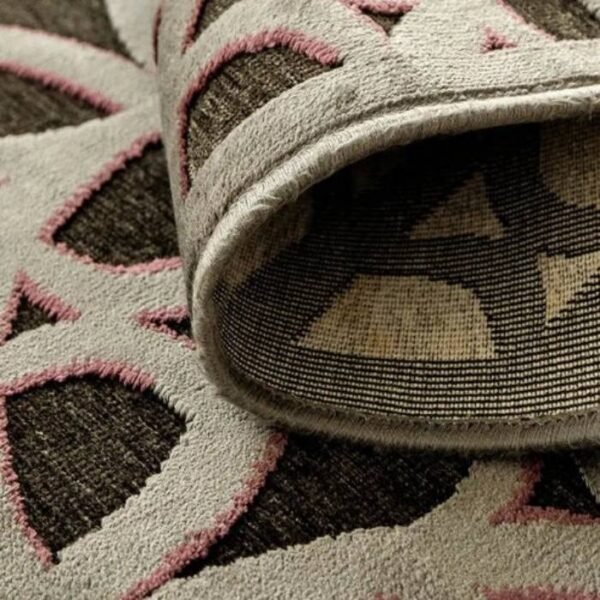 Grey traditional rug with purple accents