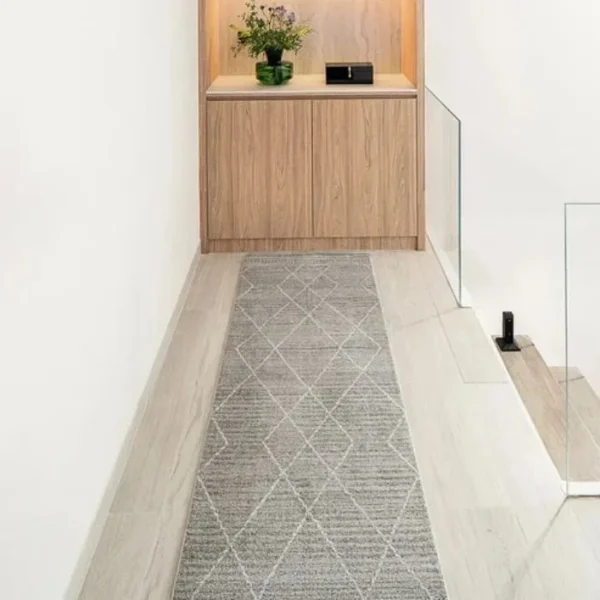 Grey Zigzag Diamond Striped Runner Rug