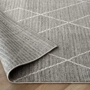 Grey Zigzag Diamond Striped Runner Rugs - Image 3