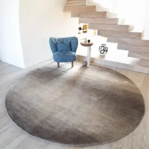 Grey and Beige Solid Shaded Ombré Designed Round Rug