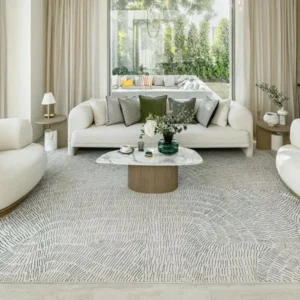 Close-up of rug’s line-drawn pattern