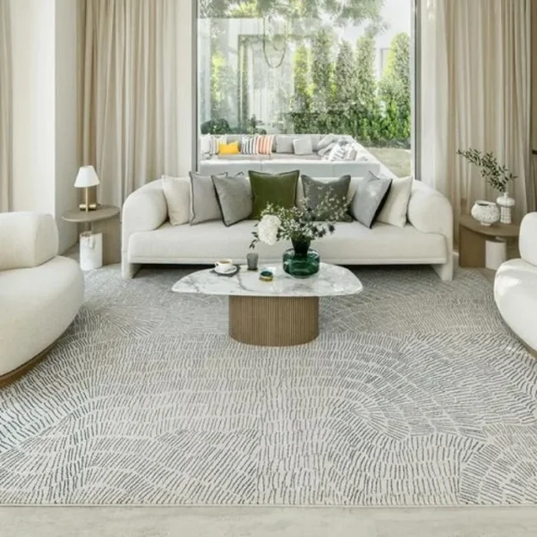 Close-up of rug’s line-drawn pattern