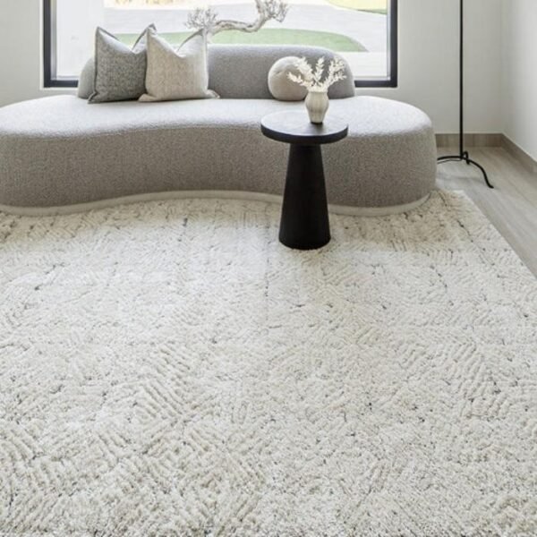 High-pile beige rug with fuzzy surface