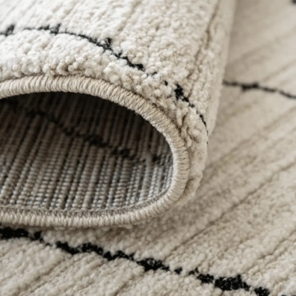 Ivory base rug with charcoal grid lines
