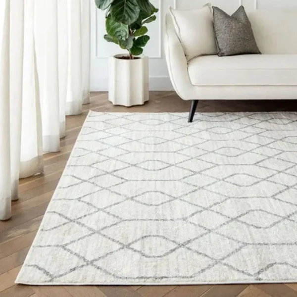Ivory Grey Intertwined Patterned Rugs image 2