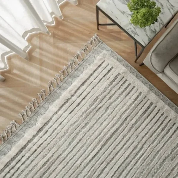 Ivory Rug with Wavy Stripes