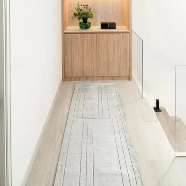 Light Grey Line Pattern Runner Rugs