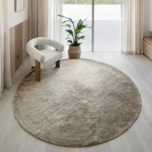 Line Patterned Taupe Round Rug