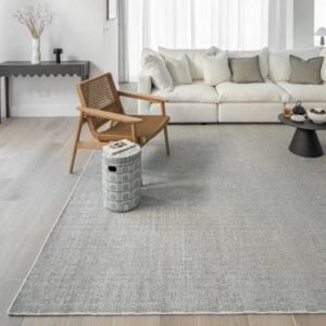 Minimal grid pattern rug with stripes