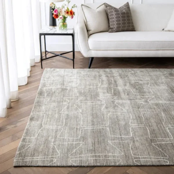 Grey Pattern Blue Wool Rug for Bedrooms