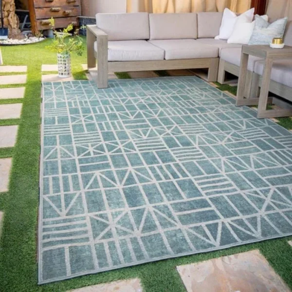 Matte Textured Outdoor Turquoise Rugs image 2