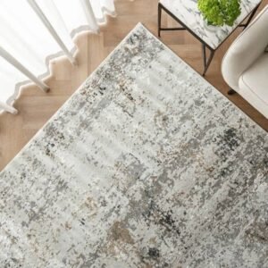 Modern Grey Distressed Brown and Teal Runner Rugs image 4