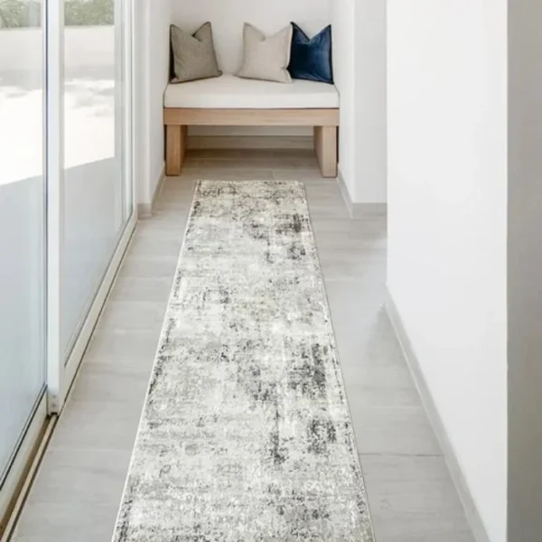 Modern Grey Distressed Runner Rug