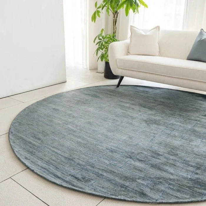 Modern In Solid Grey And Teal Colors Round Rugs