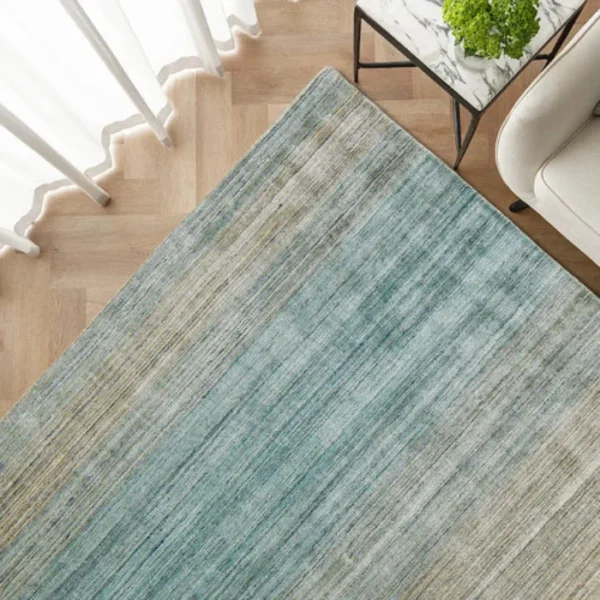 Ombre rug complementing dining space furniture