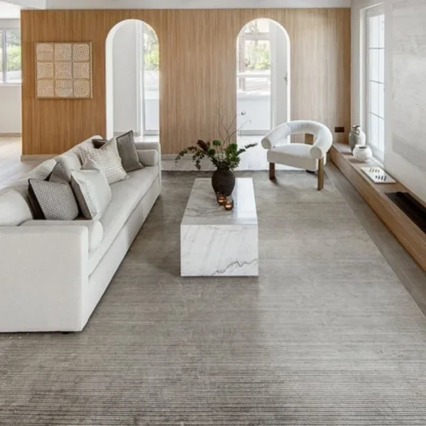 Textured grey rug with linear pattern