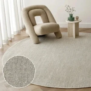 Narrow Stripes Forming Grid Design Round Rugs