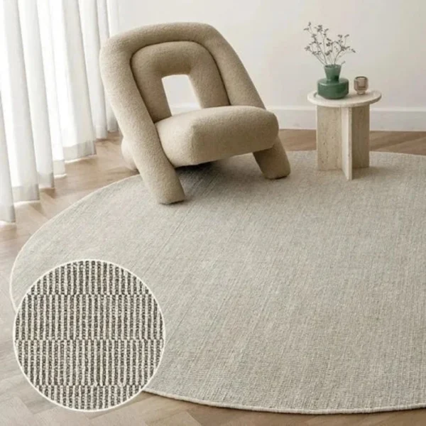 Narrow Stripes Forming Grid Design Round Rugs
