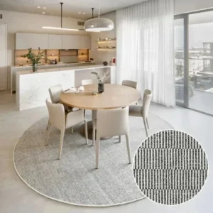 Narrow Stripes Forming Grid Design Round Rug