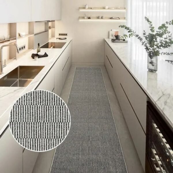 Narrow Stripes Forming Grid Design Runner Rug