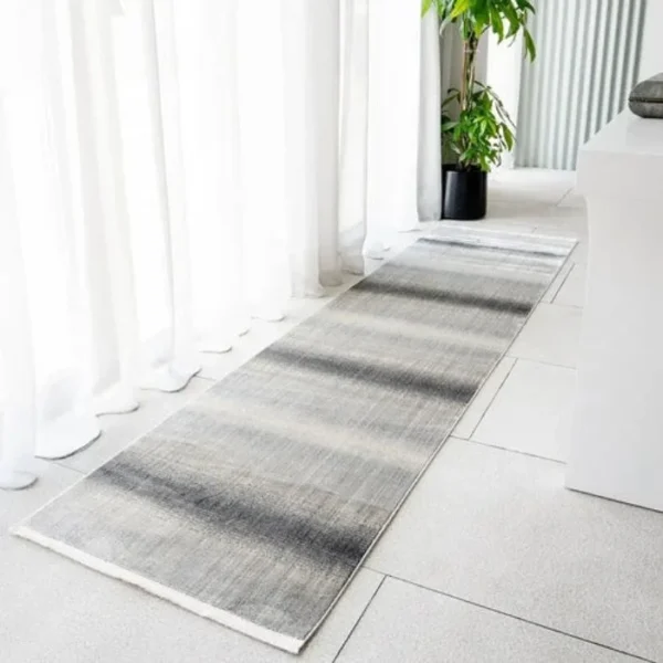 Narrow Stripes Textured Grey Runner Rug
