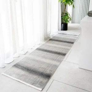 Narrow Stripes Textured Grey Runner Rugs