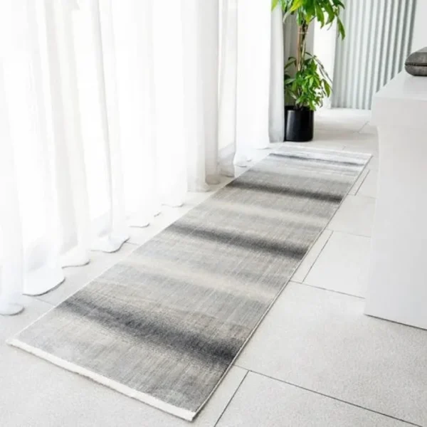 Narrow Stripes Textured Grey Runner Rugs