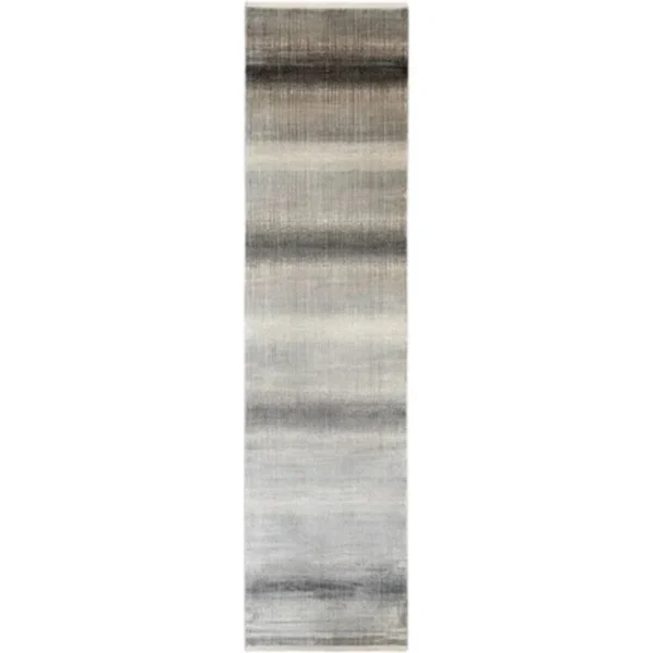 Narrow Stripes Textured Grey Runner Rugs image 2