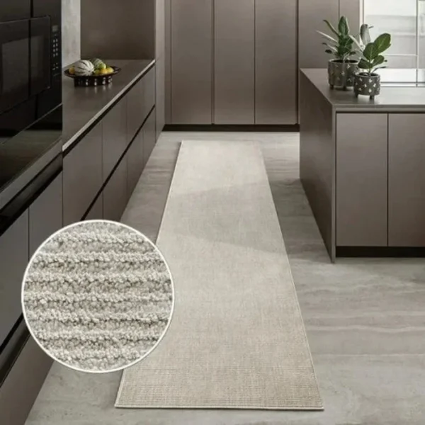 Narrow Textured Stripes Beige Runner Rugs