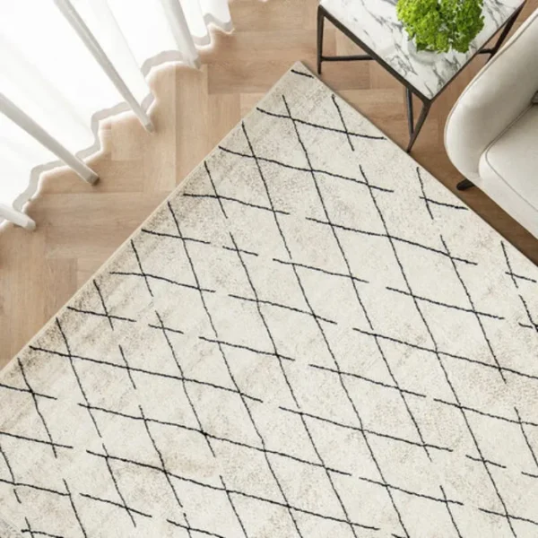 Beige Berber rug with black diamonds
