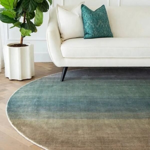 Ombré Effect Design Green and Beige Round Rug