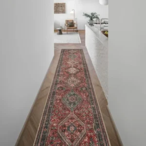 Ornate Border Diamond Pattern Runner Rug
