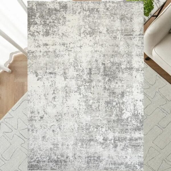 Top view of grey distressed rug