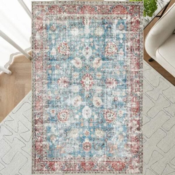 Top view of faded medallion rug