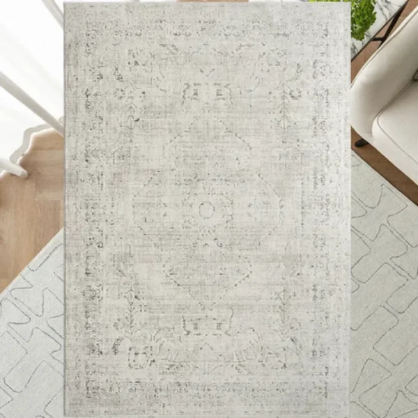 Top view of traditional faded rug layout