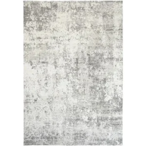 Top view of grey distressed abstract rug