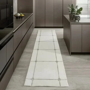 Oversized Grid Line Cream Runner Rug