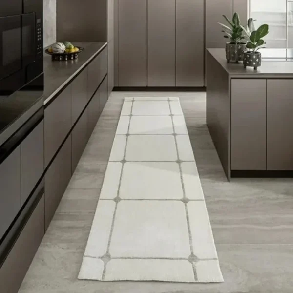 Oversized Grid Line Cream Runner Rug