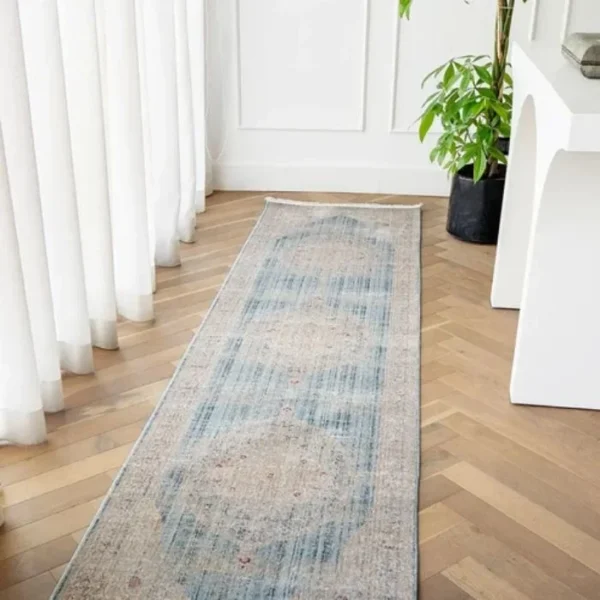 Pale Blue Oriental Runner Rug