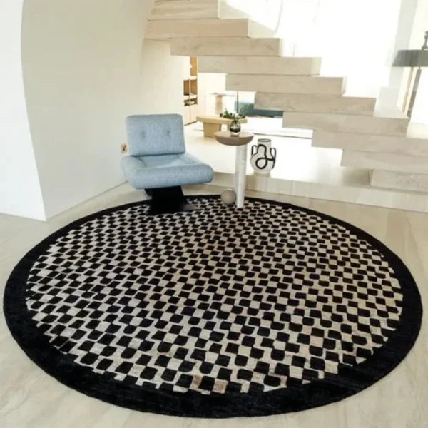 Pattern of Small Squares Modern Sandy Beige Round Rugs