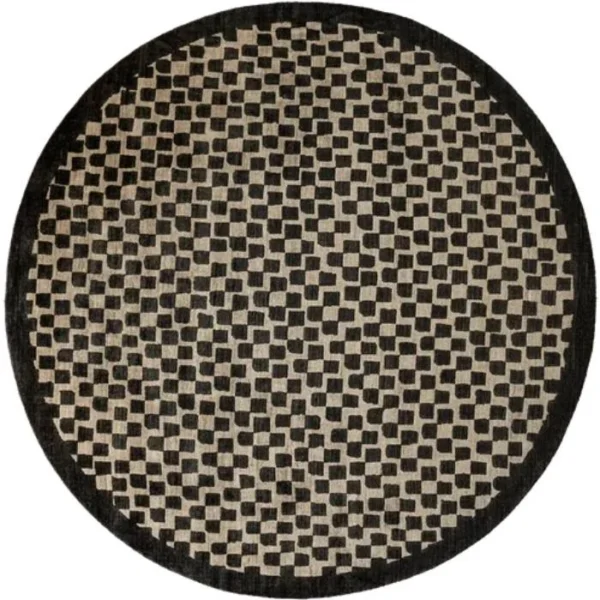 Pattern of Small Squares Modern Sandy Beige Round Rugs image 3