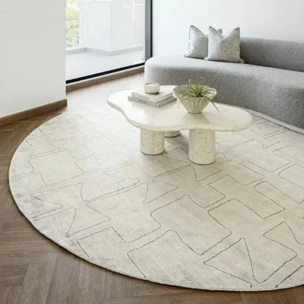Pearl And Grey Line Pattern Round Rugs