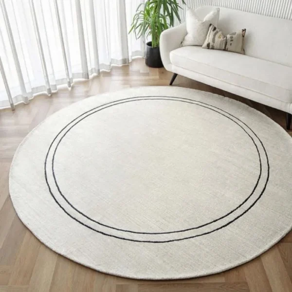 Pearl With Black Bordered Round Rugs