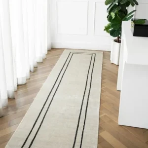 Pearl With Black Bordered Ruuner Rug