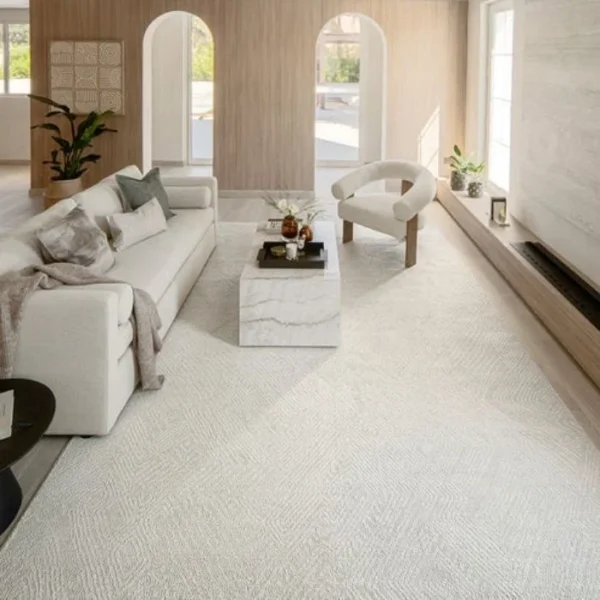 Beige rug with plush fuzzy design