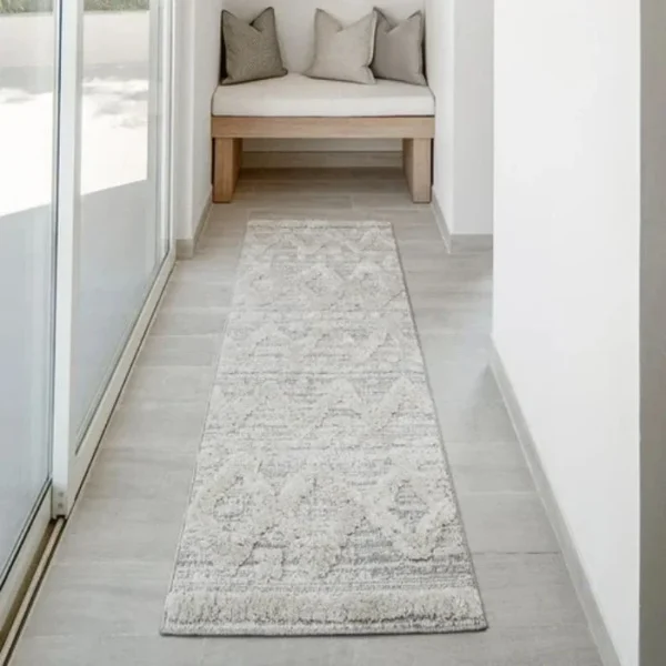 Raised Diamond and Dot Patterned Grey Runner Rugs