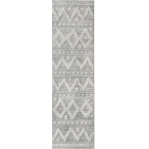 Raised Diamond and Dot Patterned Grey Runner Rugs image 2