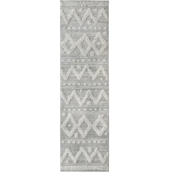 Raised Diamond and Dot Patterned Grey Runner Rugs image 2