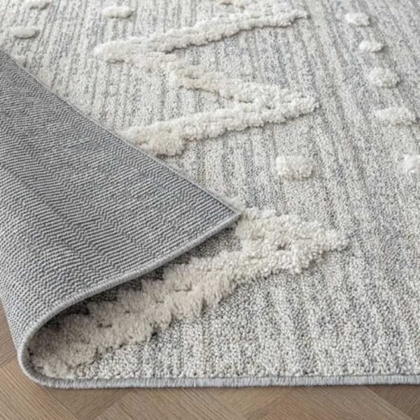 Raised Diamond and Dot Patterned Grey Runner Rugs - Image 3
